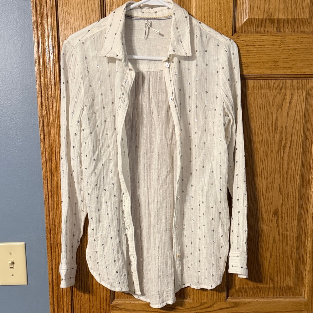 Anthropologie Feather Bone Sequin Button Down Blouse